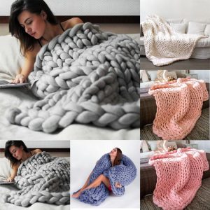 80*100cm Hand Chunky Knitted Blanket Thick Wool look Bulky Knitting Throw 6 Colors